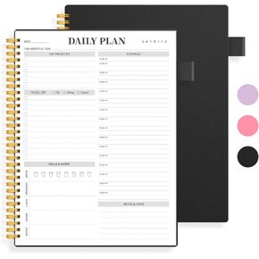 Daily Planner Undated, To Do List Notebook with Hourly Schedule,(8.5x11") Spiral Appointment Planner Organizers Notebook for Man/Women, Flexible Cover, Pocket, Pen Loop, 160 Pages, Black