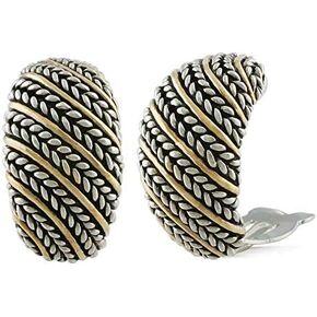 Two Tone Antique Bali Style Braided Cable Half Hoop Clip Earrings
