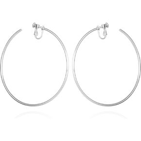 Vince Camuto Silver Tone Extra Large Open Hoop Earrings For Women, Clip On, XL