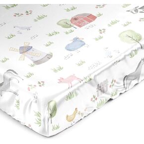 Sweet Jojo Designs Farm Animals Boy Girl Gender Neutral Baby Satin Fitted Crib Sheet Infant Newborn Nursery Toddler Bed Room Standard Watercolor Farmhouse Barn Horse Cow Sheep Pig Goat Chickens Nature
