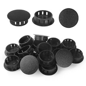 30pcs Plastic Hole Plugs, Snap in Locking Hole Tube Circular Locking Fastener Cover, Insert End Caps for Furniture Fencing Post Pipe - 8mm, Black
