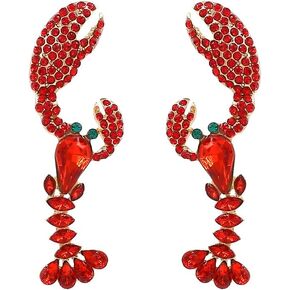 Red Lobster Animal Crystal Earrings Green Eyes Stud Earrings for Women Girls Jewelry Gifts