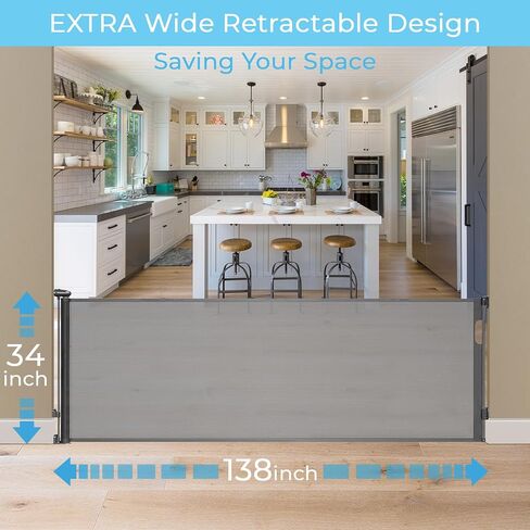 Retractable Gate 138 inch Extra-Wide Dog Gates, Mesh Dog Gates for Pets, Retractable Dog Gates for Doorways and Stairs, Indoor Mesh Dog Gates for Wide Openings by GloryBella - Grey in Saudi Arabia