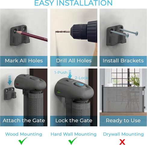 Retractable Gate 138 inch Extra-Wide Dog Gates, Mesh Dog Gates for Pets, Retractable Dog Gates for Doorways and Stairs, Indoor Mesh Dog Gates for Wide Openings by GloryBella - Grey in Saudi Arabia