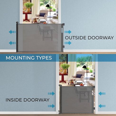 Retractable Gate 138 inch Extra-Wide Dog Gates, Mesh Dog Gates for Pets, Retractable Dog Gates for Doorways and Stairs, Indoor Mesh Dog Gates for Wide Openings by GloryBella - Grey in Saudi Arabia