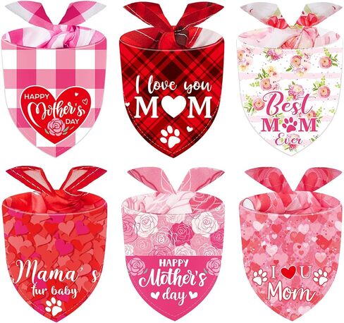 6 قطع من منديل عيد الأم للكلب مثلث منقوش على شكل قلب I Love Mom Bib مطبوع عليه زهور إكسسوارات وشاح للحيوانات الأليفة للكلاب والقطط والحيوانات الأليفة، مقاس متوسط in Saudi Arabia
