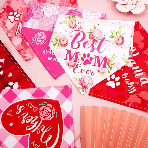 6 قطع من منديل عيد الأم للكلب مثلث منقوش على شكل قلب I Love Mom Bib مطبوع عليه زهور إكسسوارات وشاح للحيوانات الأليفة للكلاب والقطط والحيوانات الأليفة، مقاس متوسط in Saudi Arabia