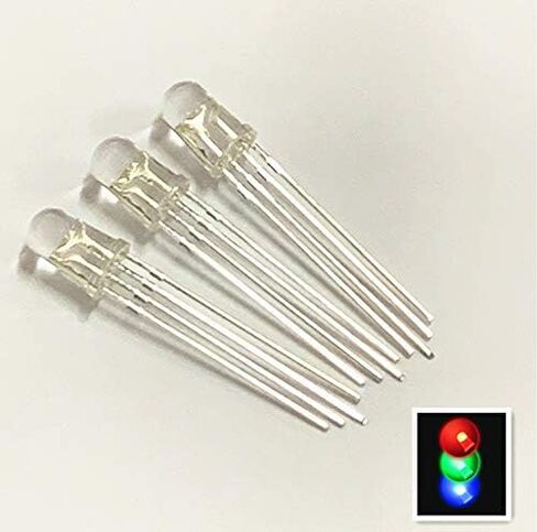 100pcs 5mm RGB Tri-Color (Red Green Blue Multicolor) LED Lights Common Cathode Water Clear 4pin Bright Lighting Bulb Lamps Electronics Components Indicator Light Emitting Diodes in Kuwait