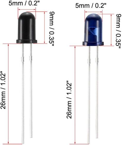Uxcell 4pcs 5mm 940nm LEDs باعث الأشعة تحت الحمراء واستقبال الأشعة تحت الحمراء ديود DC 1.2V الثنائيات الباعثة للضوء in Saudi Arabia