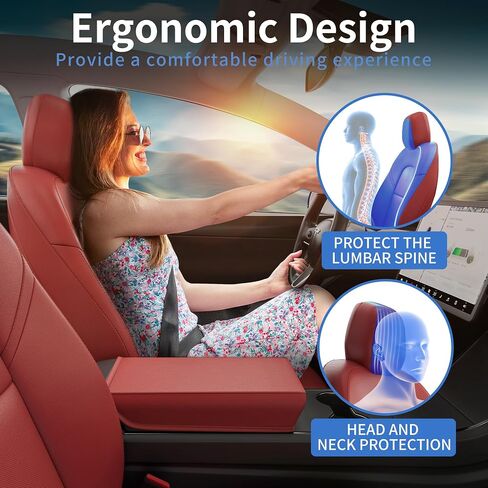 مجموعة كاملة من أغطية مقاعد السيارة من 5 قطع من oEdRo متوافقة مع 2020 2021 2022 2023 Tesla Model Y 5 مقاعد، غطاء مقعد حامي خلفي للشاحنة من جلد نابا، أحمر (أبيض) in Saudi Arabia