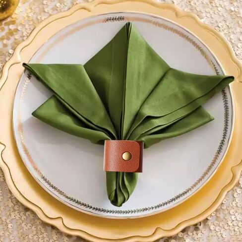 12 Pack Leather Napkin Rings Handmade PU Faux Leather Napkin Ring, Vintage Buckle Napkin Holder for Table Decor, Holiday Napkin Rings for Party Wedding Dinner Table Decor in Saudi Arabia