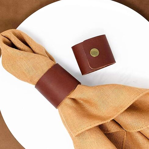 12 Pack Leather Napkin Rings Handmade PU Faux Leather Napkin Ring, Vintage Buckle Napkin Holder for Table Decor, Holiday Napkin Rings for Party Wedding Dinner Table Decor in Saudi Arabia