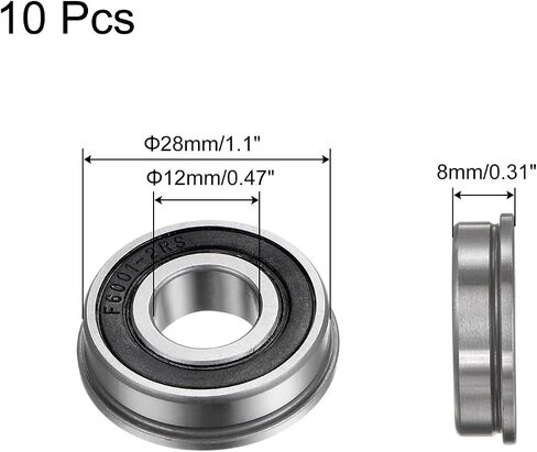 uxcell F6001-2RS Flanged Ball Bearing, 10pcs 12x28x8mm Chrome Steel Double Sealed ABEC1 Flange Bearings in Saudi Arabia
