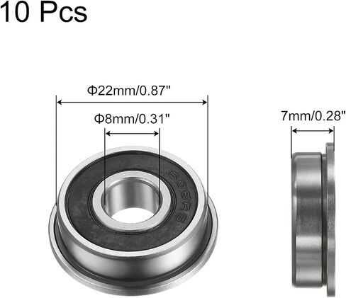 uxcell F6001-2RS Flanged Ball Bearing, 10pcs 12x28x8mm Chrome Steel Double Sealed ABEC1 Flange Bearings in Saudi Arabia
