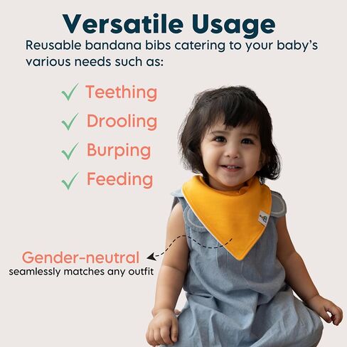 8-Pack Organic Cotton Bandana Bibs for Baby Girls and Boys | Great for Newborns and Infants in Saudi Arabia
