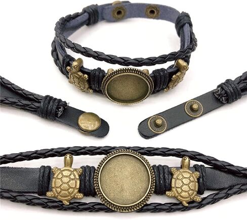 مياو جين 8 قطع سوار جلدي مضفر صنع عدة 18 ملم فارغة جولة كابوشون الحافة صينية زر ضبط جلدي متعدد الطبقات حبل سوار الكفة سوار معصم للصناعة اليدوية (أشكال مختلطة) in Kuwait