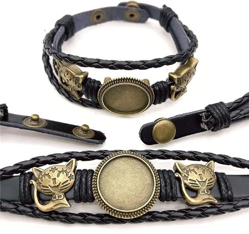 مياو جين 8 قطع سوار جلدي مضفر صنع عدة 18 ملم فارغة جولة كابوشون الحافة صينية زر ضبط جلدي متعدد الطبقات حبل سوار الكفة سوار معصم للصناعة اليدوية (أشكال مختلطة) in Kuwait