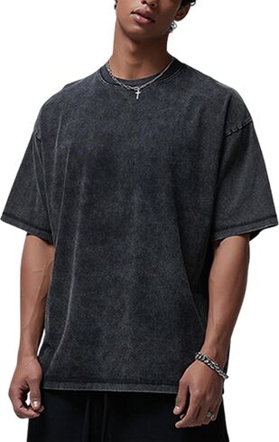 Mens T Shirts Oversized Short Sleeve Crewneck Casual Summer Tops Loose Fit Plain Vintage Basic Tee in Saudi Arabia