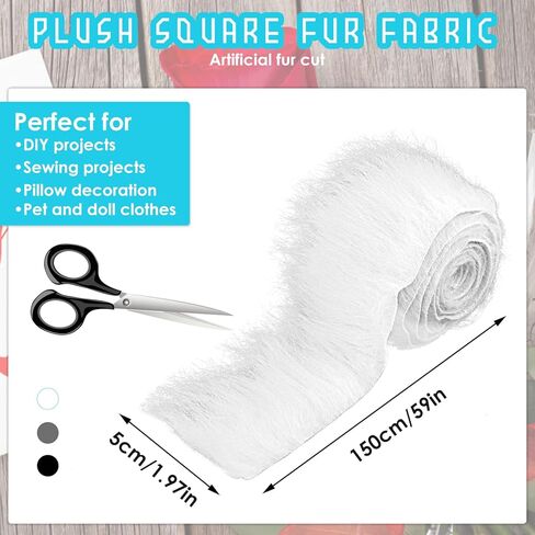 Faux Fur Fabric Precut Strips 2x60 inch Shaggy Plush Pre Cut Rolls Soft Fluffy Fuzzy Fur for DIY Craft Supply, Cosplay Costumes, Decoration, Gnome Beard Santa Hair (White) in Saudi Arabia