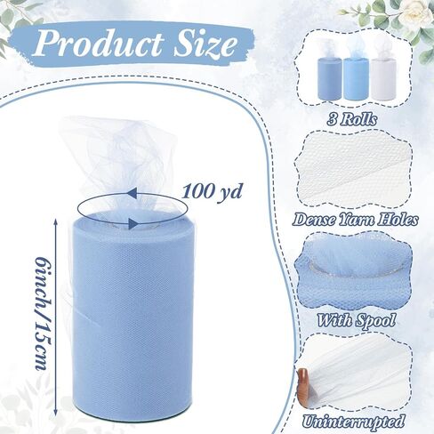 Hotop 3 Tulle Rolls Wedding Tulle Ribbon Gifts Wedding Tulle Roll Gifts for Wedding Shower Birthday Party Wedding Decorations DIY Crafts(White, Light Green, Dark Green, 6" x 300 Yard) in Saudi Arabia