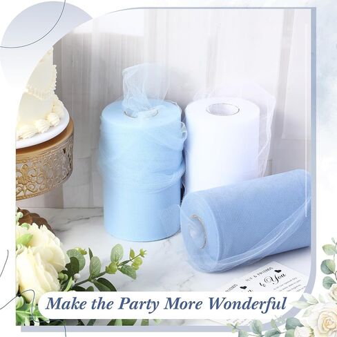 Hotop 3 Tulle Rolls Wedding Tulle Ribbon Gifts Wedding Tulle Roll Gifts for Wedding Shower Birthday Party Wedding Decorations DIY Crafts(White, Light Green, Dark Green, 6" x 300 Yard) in Saudi Arabia