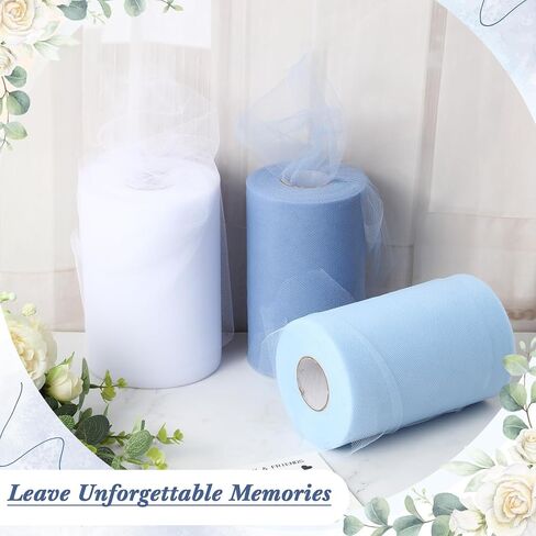 Hotop 3 Tulle Rolls Wedding Tulle Ribbon Gifts Wedding Tulle Roll Gifts for Wedding Shower Birthday Party Wedding Decorations DIY Crafts(White, Light Green, Dark Green, 6" x 300 Yard) in Saudi Arabia