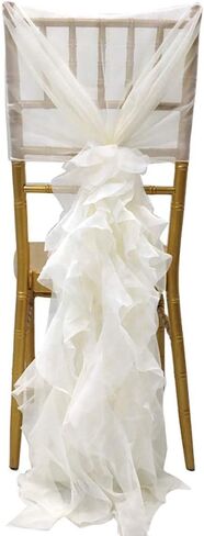 Milk Yarn Chair Cover, Tulle Chair Back Cap Covers for Bridal Shower, Wedding, Baby Shower Decoration Long Tulle High Chair Skirt Slipcovers (Ivory White, 2pcs) in Saudi Arabia