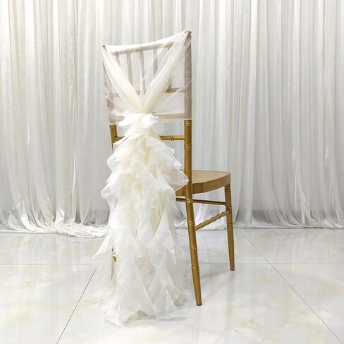 Milk Yarn Chair Cover, Tulle Chair Back Cap Covers for Bridal Shower, Wedding, Baby Shower Decoration Long Tulle High Chair Skirt Slipcovers (Ivory White, 2pcs) in Saudi Arabia