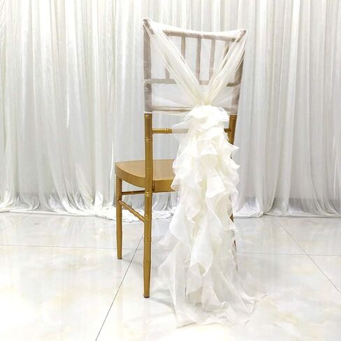 Milk Yarn Chair Cover, Tulle Chair Back Cap Covers for Bridal Shower, Wedding, Baby Shower Decoration Long Tulle High Chair Skirt Slipcovers (Ivory White, 2pcs) in Saudi Arabia