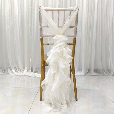 Milk Yarn Chair Cover, Tulle Chair Back Cap Covers for Bridal Shower, Wedding, Baby Shower Decoration Long Tulle High Chair Skirt Slipcovers (Ivory White, 2pcs) in Saudi Arabia