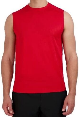 قميص Russell Athletic للرجال Dri-Power Muscle Performance بدون أكمام، قميص رياضي لكرة السلة، صالة الألعاب الرياضية، التمرين، الشاطئ، قميص التمرين، أحمر، مقاس متوسط in Kuwait