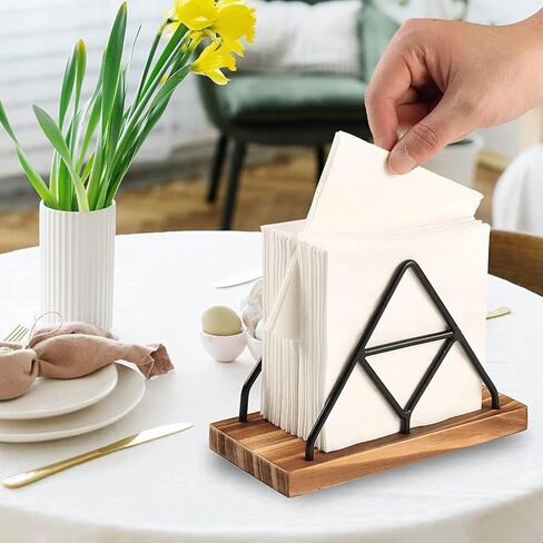 Agirlvct Napkin Holder for Table, Standing Vintage Farmhouse Napkin Holder, Steel and Wooden Base Kitchen & Dining Room Decor in Kuwait