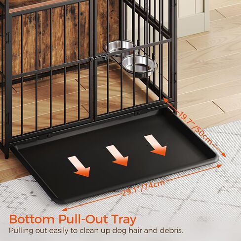 أثاث قفص للكلاب مع مساحة تخزين، بيت للكلاب شديد التحمل مقاس 31.5 بوصة مع أوعية وصينية قابلة للإزالة، طاولة نهاية قفص خشبي للكلاب الصغيرة والمتوسطة، مقاومة للمضغ، بني ريفي DCHR10801 in Kuwait