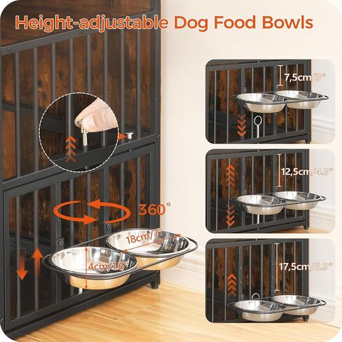 أثاث قفص للكلاب مع مساحة تخزين، بيت للكلاب شديد التحمل مقاس 31.5 بوصة مع أوعية وصينية قابلة للإزالة، طاولة نهاية قفص خشبي للكلاب الصغيرة والمتوسطة، مقاومة للمضغ، بني ريفي DCHR10801 in Kuwait