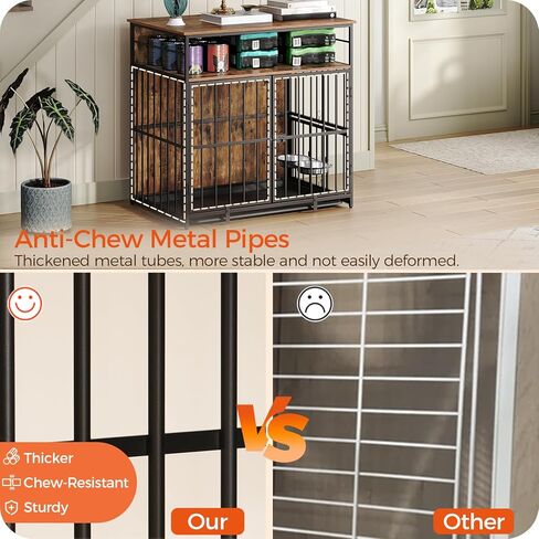 أثاث قفص للكلاب مع مساحة تخزين، بيت للكلاب شديد التحمل مقاس 31.5 بوصة مع أوعية وصينية قابلة للإزالة، طاولة نهاية قفص خشبي للكلاب الصغيرة والمتوسطة، مقاومة للمضغ، بني ريفي DCHR10801 in Kuwait