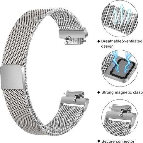 أساور Amzpas متوافقة مع Fitbit Inspire 2 وFitbit Inspire HR وFitbit Inspire & Fitbit Ace 2، سوار معصم مغناطيسي قابل للتعديل من الفولاذ المقاوم للصدأ قابل للتنفس للنساء والرجال in Saudi Arabia