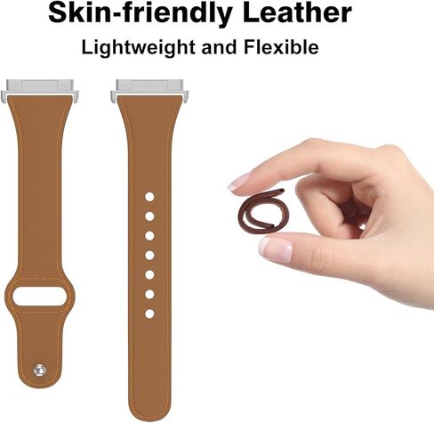Mosstek Leather Band compatible with Fitbit Versa 4/ Versa 3/ Fitbit Sense/Sense 2, Slim Tuck-in Buckle Wristband for Women men in Saudi Arabia