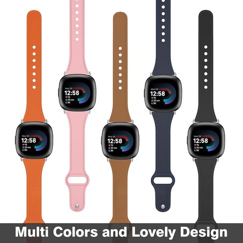 Mosstek Leather Band compatible with Fitbit Versa 4/ Versa 3/ Fitbit Sense/Sense 2, Slim Tuck-in Buckle Wristband for Women men in Saudi Arabia