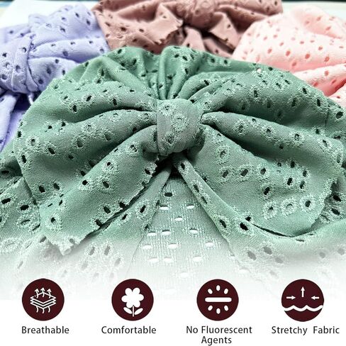 6 PCS Cotton Baby Hat with Bows for Girls, Pink Stretchy Baby Hats, Baby Boy Turban Hat for Toddler Infant Caps (17-17) in Kuwait