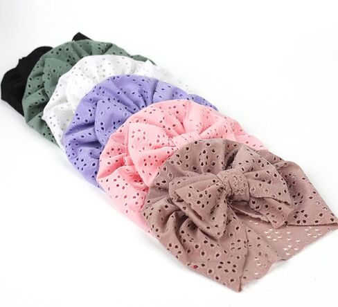 6 PCS Cotton Baby Hat with Bows for Girls, Pink Stretchy Baby Hats, Baby Boy Turban Hat for Toddler Infant Caps (17-17) in Kuwait