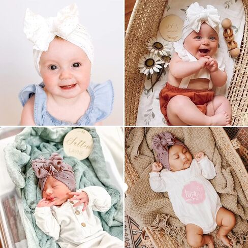 6 PCS Cotton Baby Hat with Bows for Girls, Pink Stretchy Baby Hats, Baby Boy Turban Hat for Toddler Infant Caps (17-17) in Kuwait