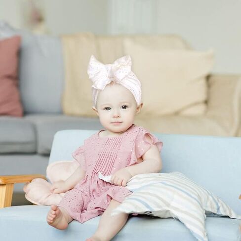 6 PCS Cotton Baby Hat with Bows for Girls, Pink Stretchy Baby Hats, Baby Boy Turban Hat for Toddler Infant Caps (17-17) in Kuwait