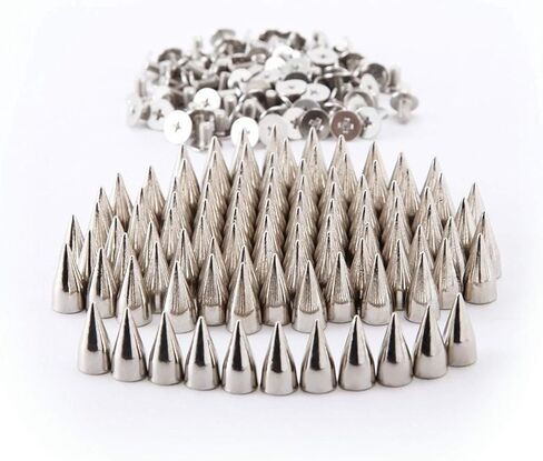 100 مجموعة من المسامير المخروطية الرصاصية والمسمار المعدني الخلفي من أجل صناعة الجلود DIY ومسامير رائعة بطبقة معدنية - فضي، 7 مم × 15 مم in Kuwait