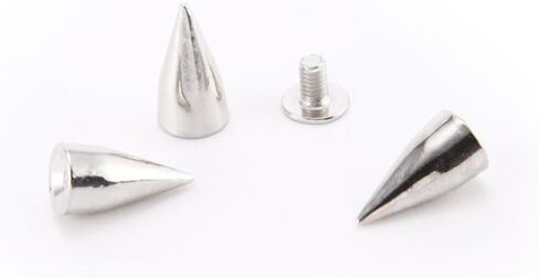 100 مجموعة من المسامير المخروطية الرصاصية والمسمار المعدني الخلفي من أجل صناعة الجلود DIY ومسامير رائعة بطبقة معدنية - فضي، 7 مم × 15 مم in Kuwait