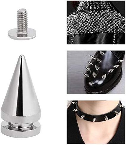 100 مجموعة من المسامير المخروطية الرصاصية والمسمار المعدني الخلفي من أجل صناعة الجلود DIY ومسامير رائعة بطبقة معدنية - فضي، 7 مم × 15 مم in Kuwait