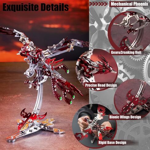 GFU الألغاز المعدنية ثلاثية الأبعاد للبالغين، مجموعات نماذج التجميع المعدنية DIY، ألعاب بناء ميكانيكية من الفولاذ المقاوم للصدأ لطائر الفينيق، هدايا عيد ميلاد للرجال والنساء (أحمر) in Kuwait