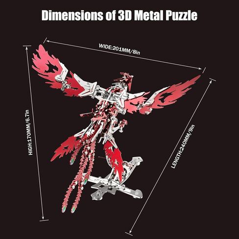 GFU الألغاز المعدنية ثلاثية الأبعاد للبالغين، مجموعات نماذج التجميع المعدنية DIY، ألعاب بناء ميكانيكية من الفولاذ المقاوم للصدأ لطائر الفينيق، هدايا عيد ميلاد للرجال والنساء (أحمر) in Kuwait