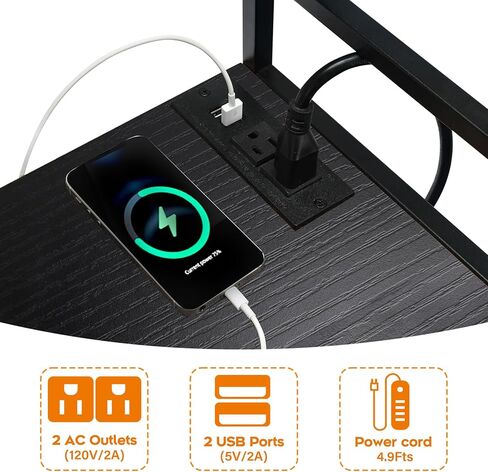 حامل طابعة TC-HOMENY مع رف قابل للسحب، حامل طابعة منزلي متعدد الوظائف بثلاث طبقات مع محطة شحن (أسود) in Kuwait