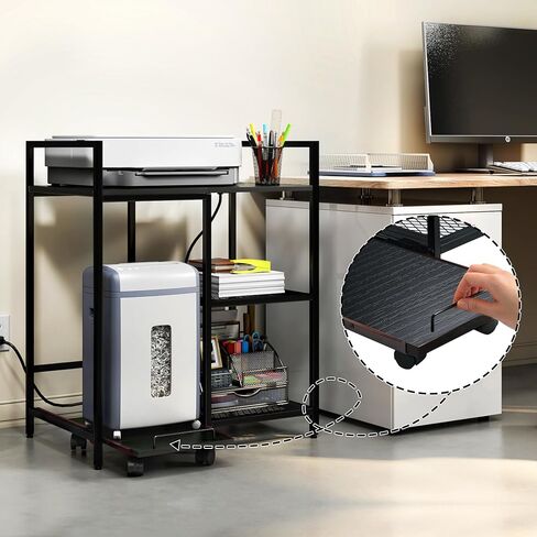 حامل طابعة TC-HOMENY مع رف قابل للسحب، حامل طابعة منزلي متعدد الوظائف بثلاث طبقات مع محطة شحن (أسود) in Kuwait