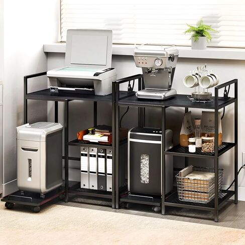 حامل طابعة TC-HOMENY مع رف قابل للسحب، حامل طابعة منزلي متعدد الوظائف بثلاث طبقات مع محطة شحن (أسود) in Kuwait